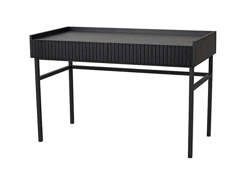 Schwarzer Designschreibtisch mit zwei Schubladen Vierfußgestell aus Metall