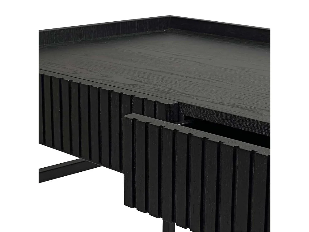 Schwarzer Designschreibtisch mit zwei Schubladen Vierfußgestell aus Metall