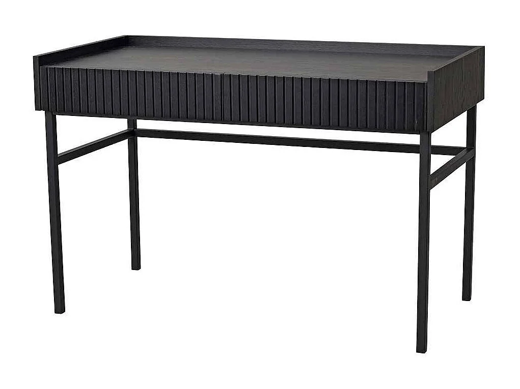 Schwarzer Designschreibtisch mit zwei Schubladen Vierfußgestell aus Metall