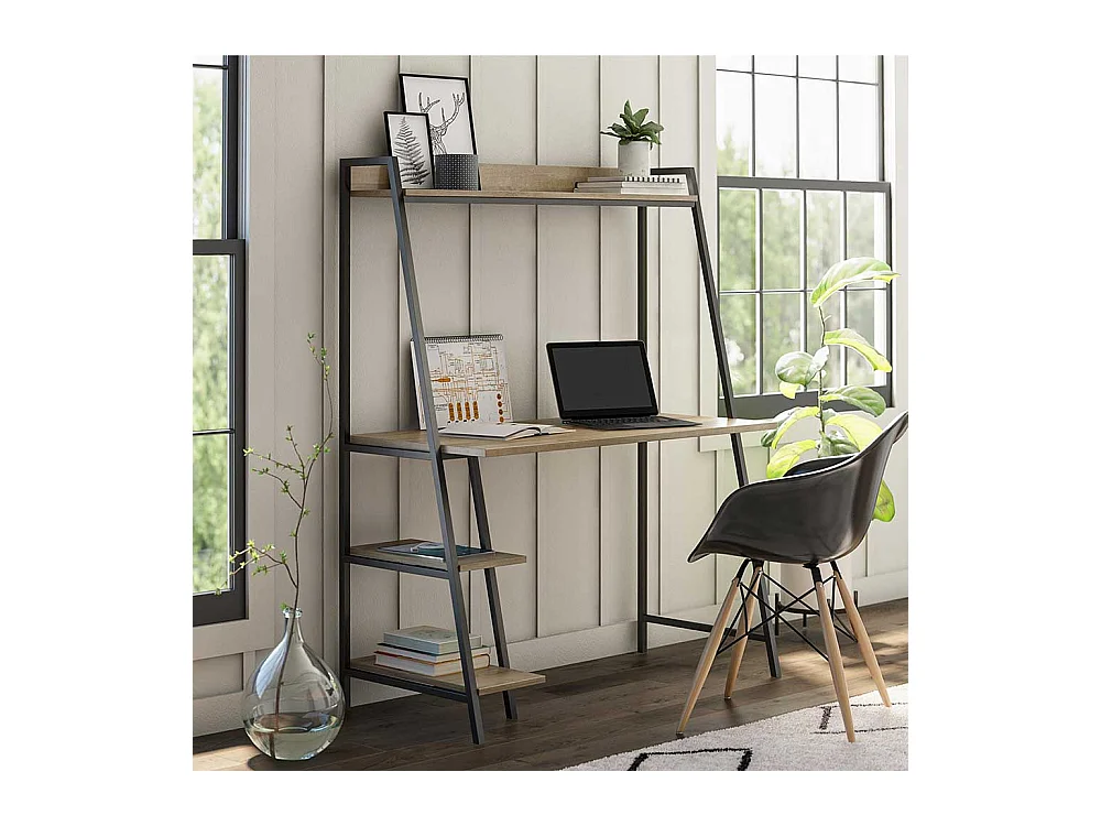 Moderner Homeoffice Tisch mit Seitenregalen 134 cm hoch