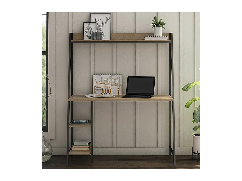 Moderner Homeoffice Tisch mit Seitenregalen 134 cm hoch