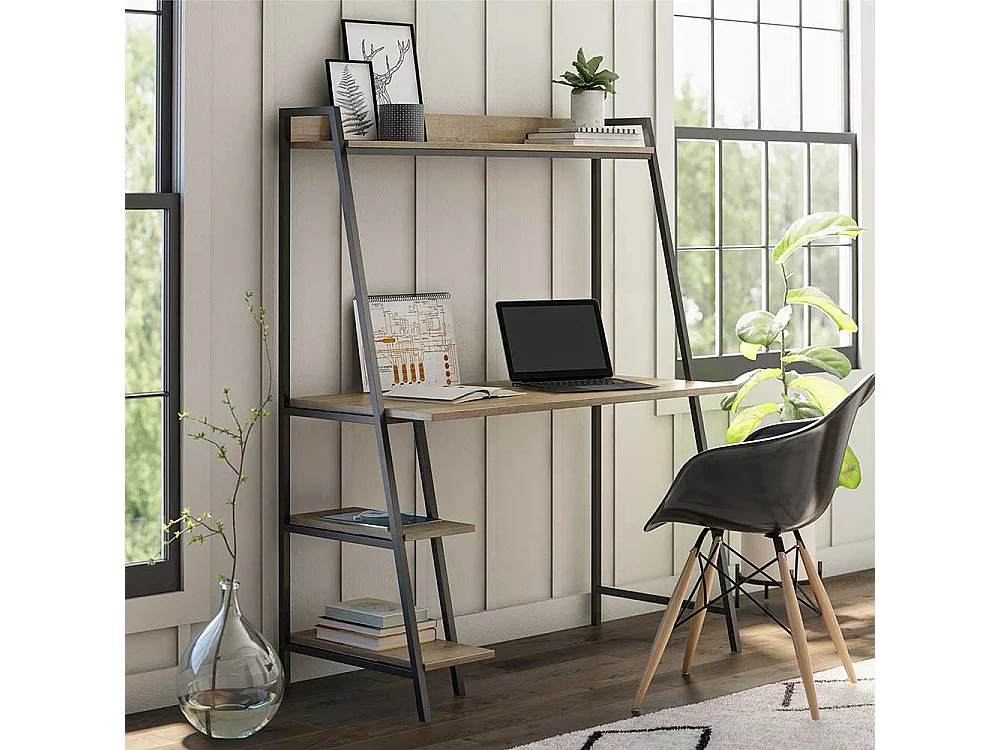 Moderner Homeoffice Tisch mit Seitenregalen 134 cm hoch