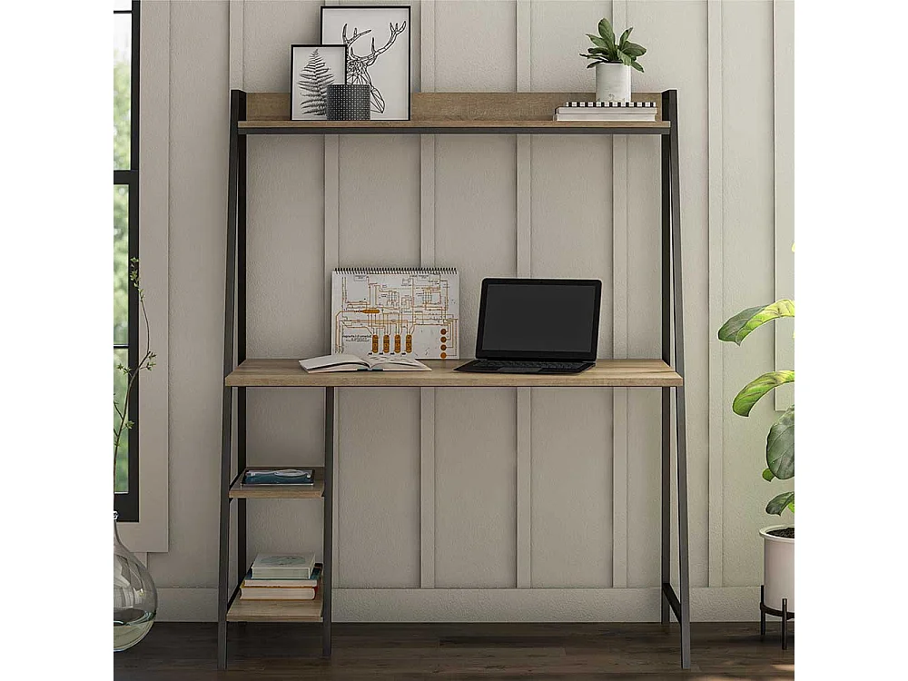 Moderner Homeoffice Tisch mit Seitenregalen 134 cm hoch