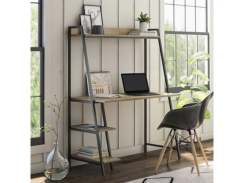 Moderner Homeoffice Tisch mit Seitenregalen 134 cm hoch