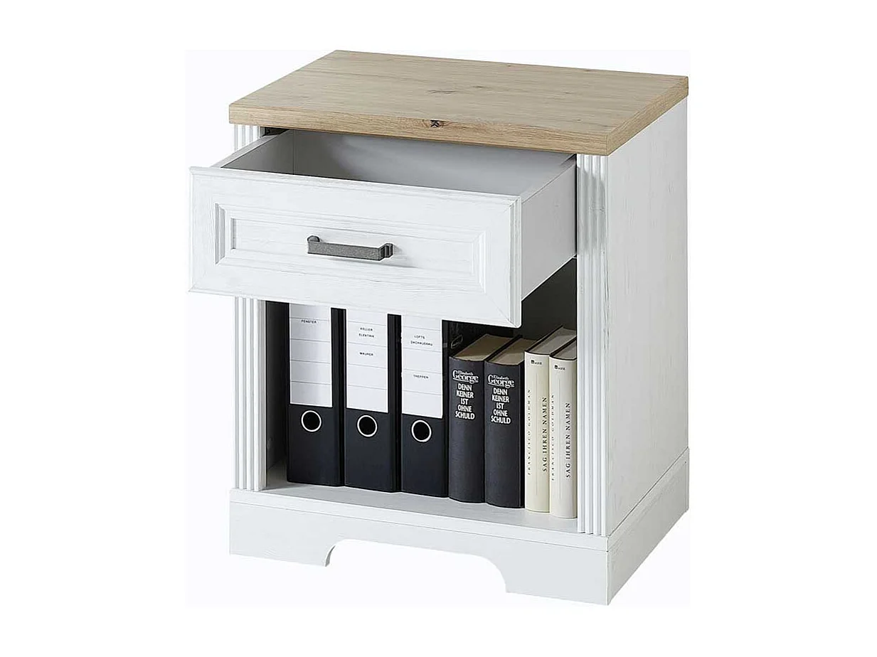 Landhaus Bürotisch mit Rollcontainer Eichefarben & Weiß (zweiteilig)