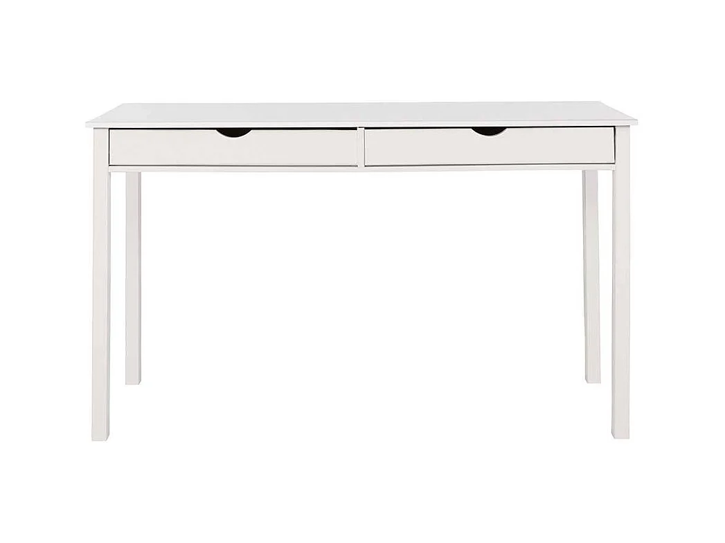 Schreibtisch aus Kiefer Massivholz Weiß lackiert zwei Schubladen