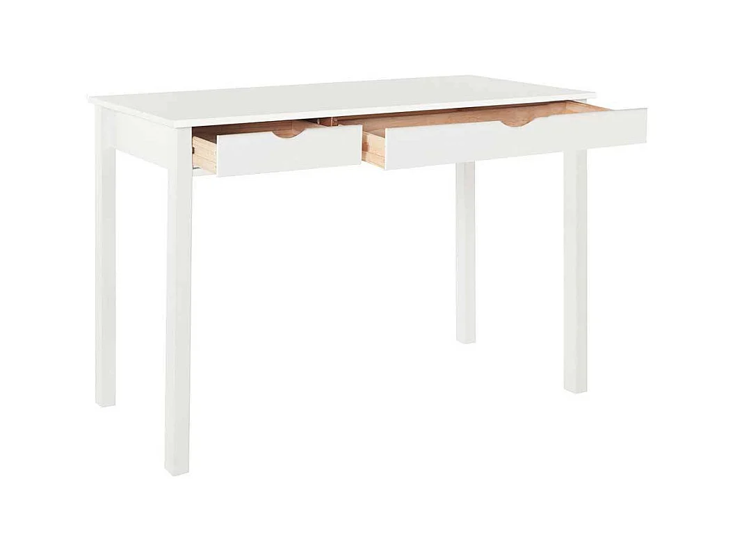 Schreibtisch aus Kiefer Massivholz Weiß lackiert zwei Schubladen