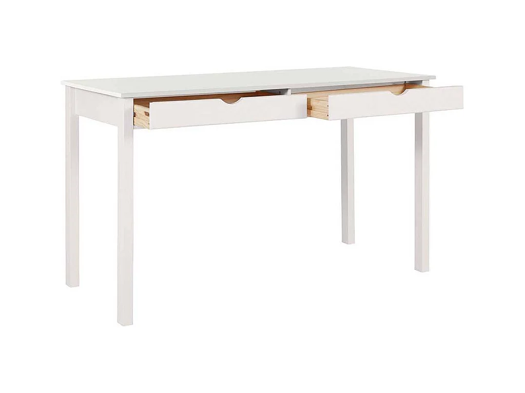 Schreibtisch aus Kiefer Massivholz Weiß lackiert zwei Schubladen