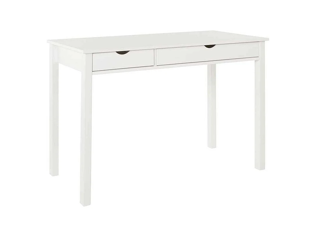Schreibtisch aus Kiefer Massivholz Weiß lackiert zwei Schubladen
