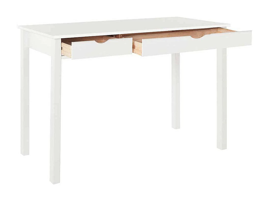 Schreibtisch aus Kiefer Massivholz Weiß lackiert zwei Schubladen
