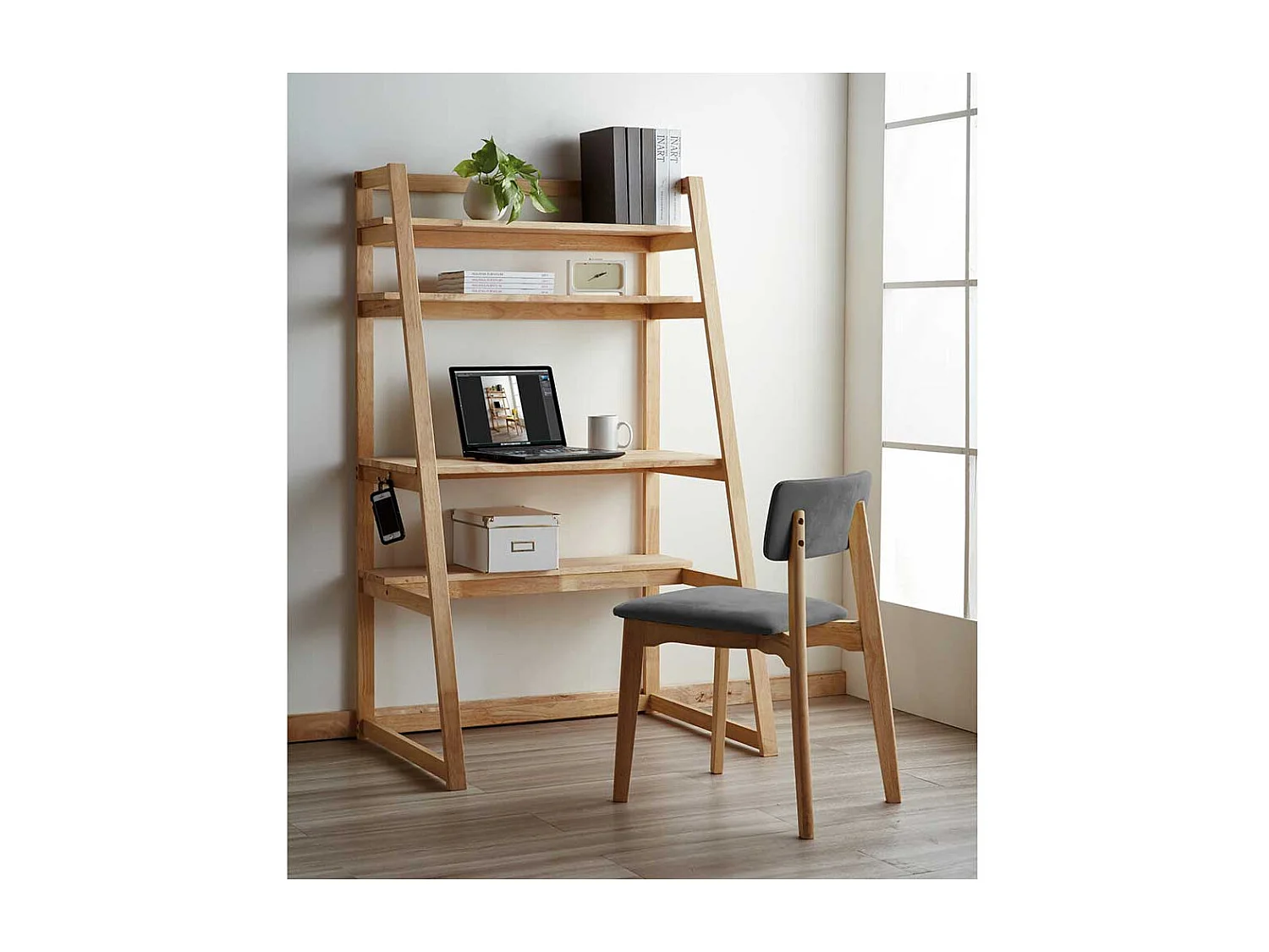 Design Schreibtisch aus Massivholz Druckerablage (zweiteilig)