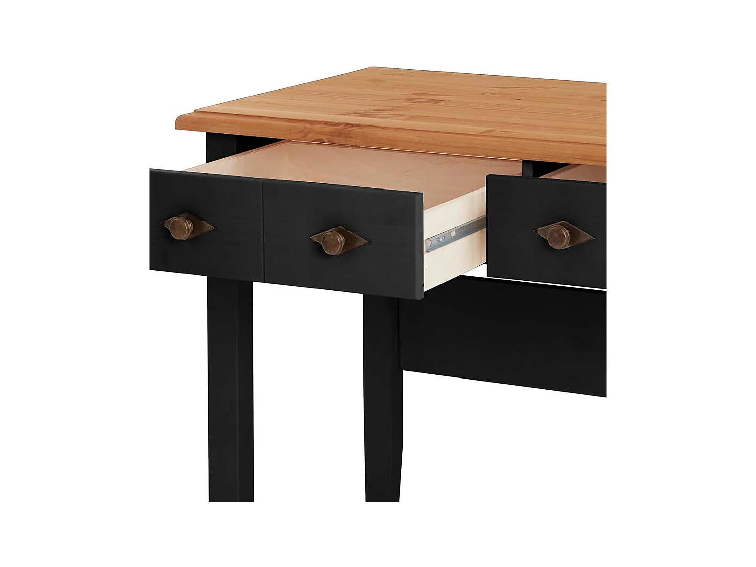 Schminktisch mit Schubladen im Landhausstil Kieferfarben und Schwarz