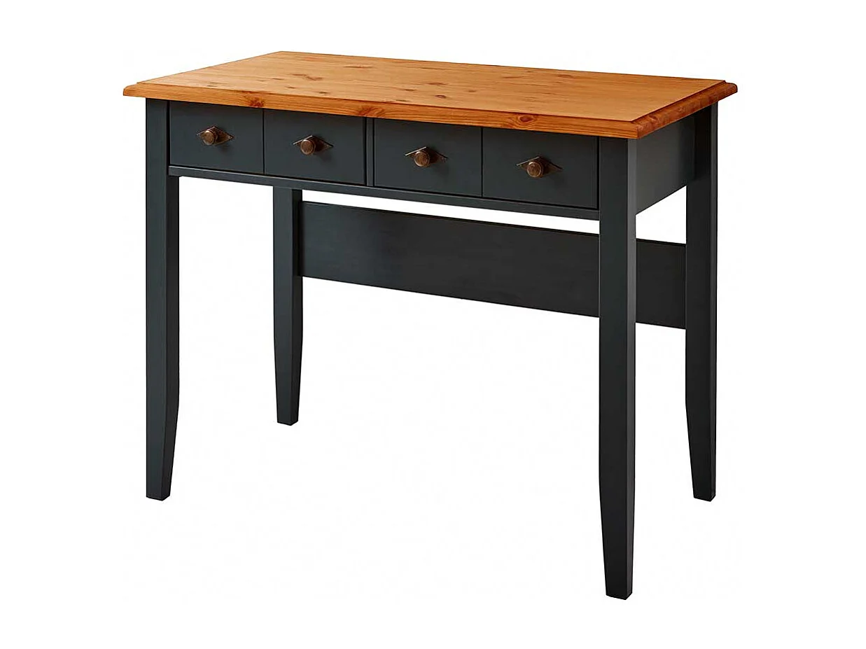 Schminktisch mit Schubladen im Landhausstil Kieferfarben und Schwarz