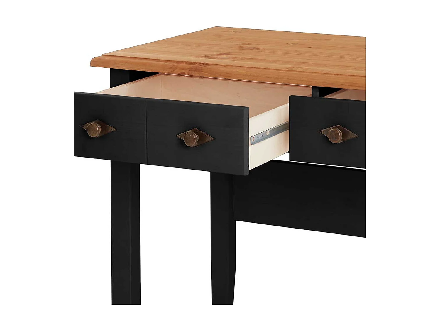 Schminktisch mit Schubladen im Landhausstil Kieferfarben und Schwarz