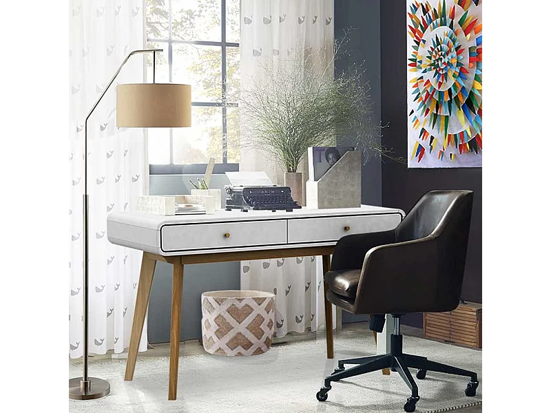 Skandi Design Schreibtisch in Weiß und Holz Naturfarben 120 cm breit