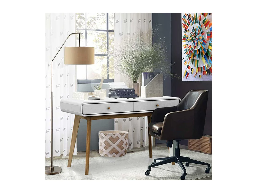 Skandi Design Schreibtisch in Weiß und Holz Naturfarben 120 cm breit