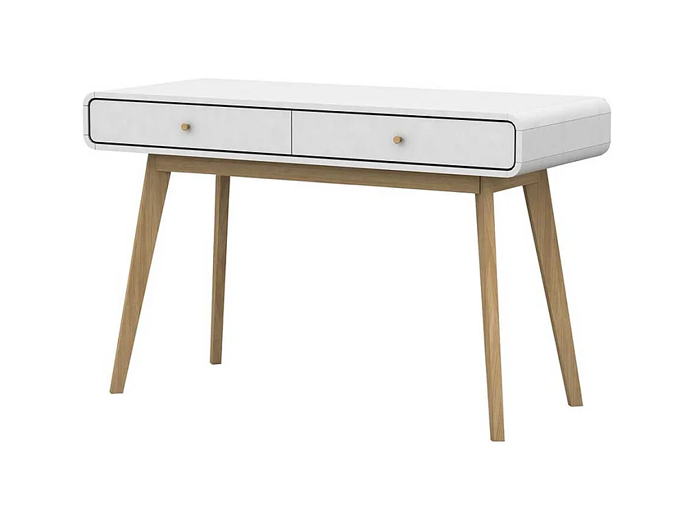 Skandi Design Schreibtisch in Weiß und Holz Naturfarben 120 cm breit