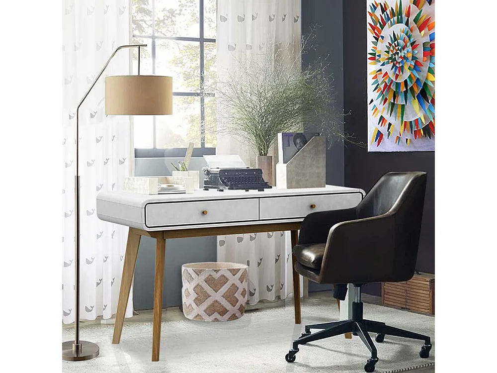 Skandi Design Schreibtisch in Weiß und Holz Naturfarben 120 cm breit