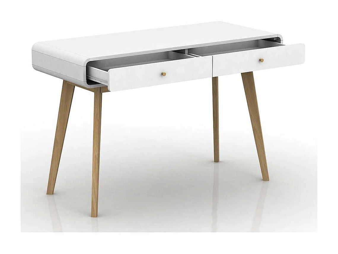 Skandi Design Schreibtisch in Weiß und Holz Naturfarben 120 cm breit