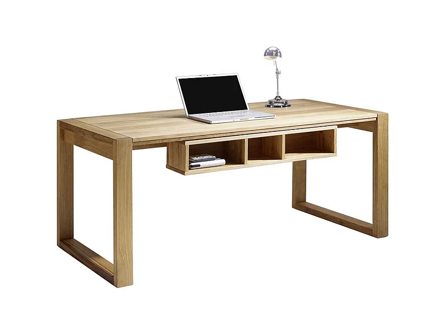 Schreibtisch aus Wildeiche Massivholz offene Fächer