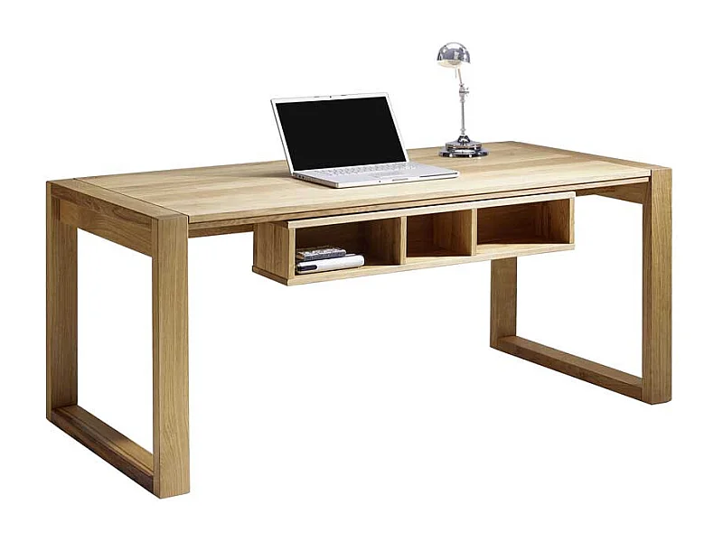 Schreibtisch aus Wildeiche Massivholz offene Fächer