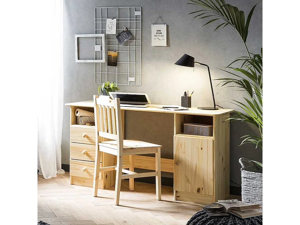 Kiefer Schreibtisch massiv lackiert drei Schubladen