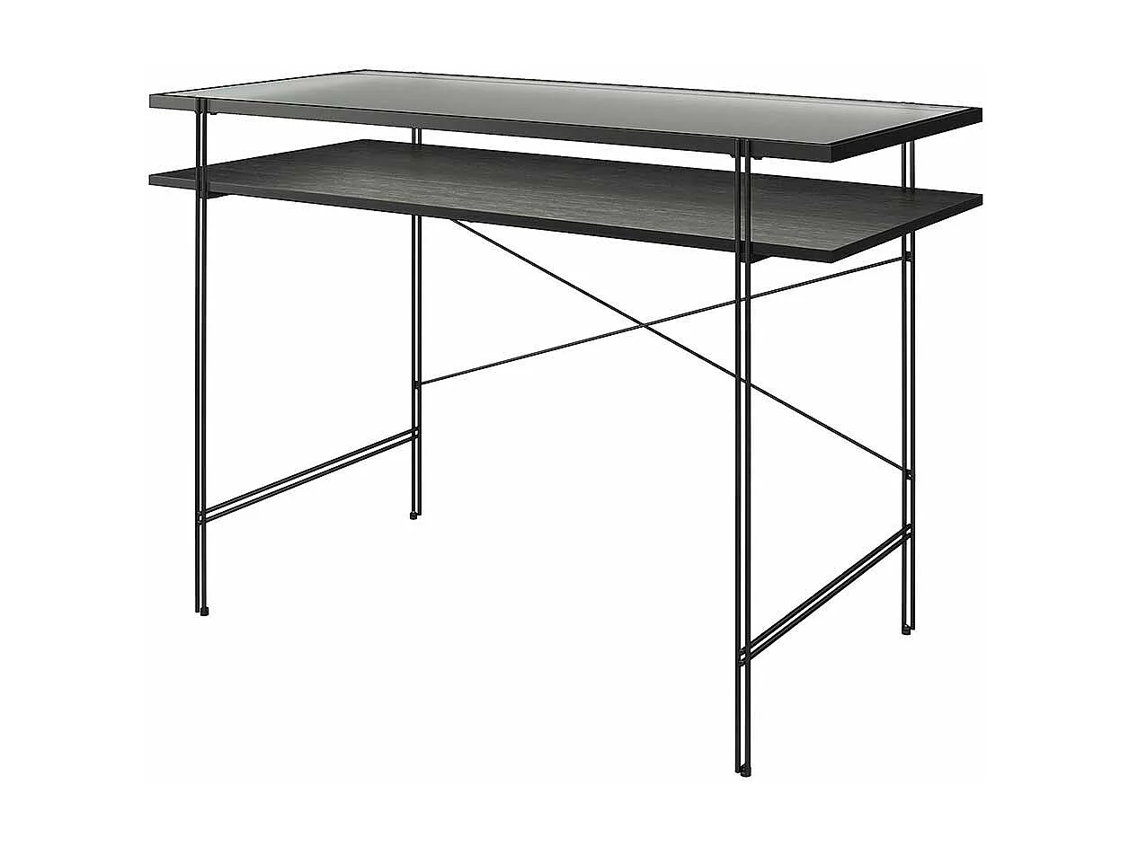 Schwarzer Schreibtisch aus Metall Strukturglasplatte