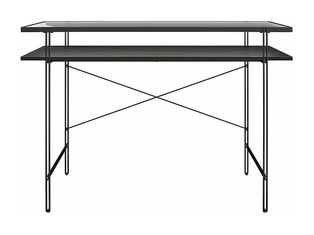 Schwarzer Schreibtisch aus Metall Strukturglasplatte