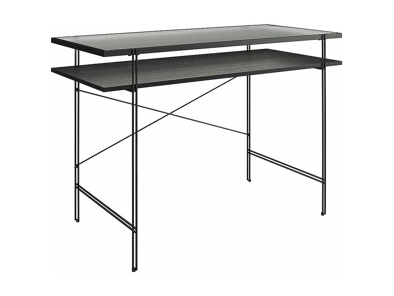Schwarzer Schreibtisch aus Metall Strukturglasplatte