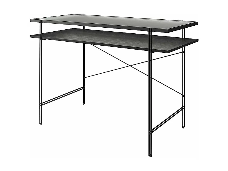 Schwarzer Schreibtisch aus Metall Strukturglasplatte