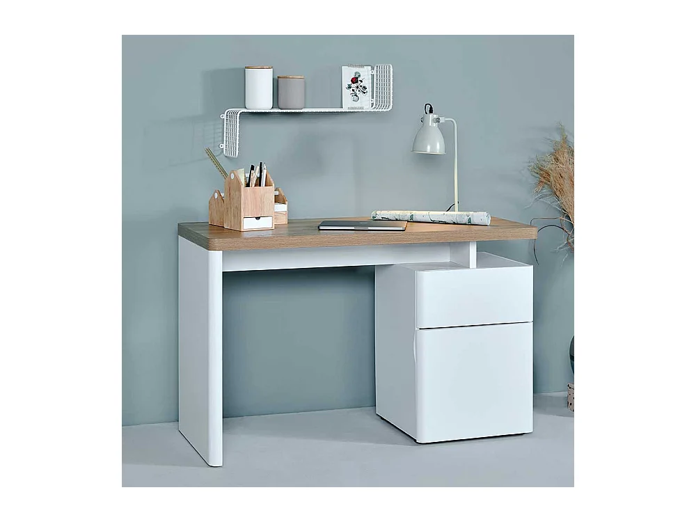 Büroschreibtisch in Weiß und Eiche Optik 120 cm breit