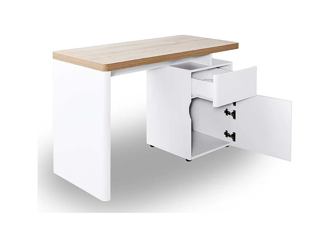 Büroschreibtisch in Weiß und Eiche Optik 120 cm breit