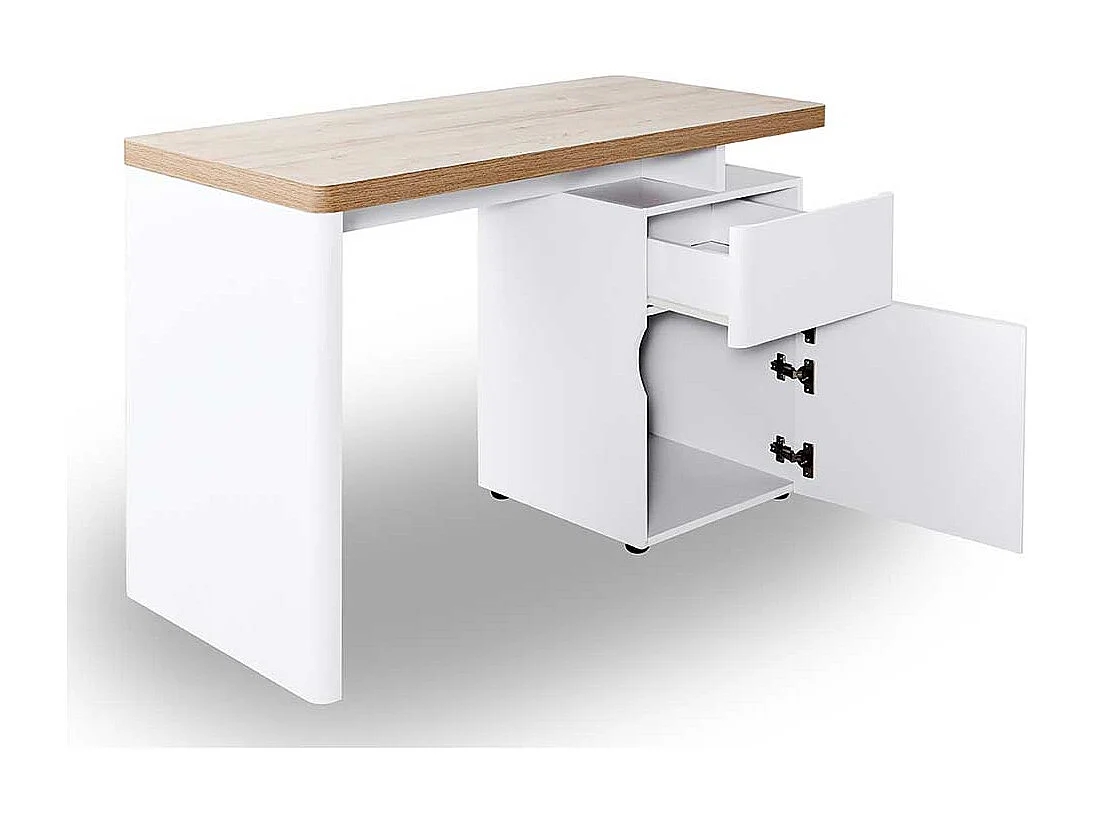 Büroschreibtisch in Weiß und Eiche Optik 120 cm breit