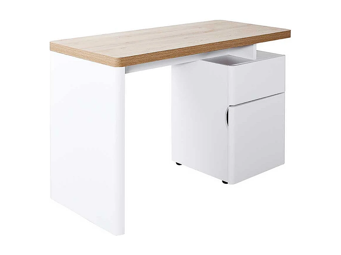 Büroschreibtisch in Weiß und Eiche Optik 120 cm breit