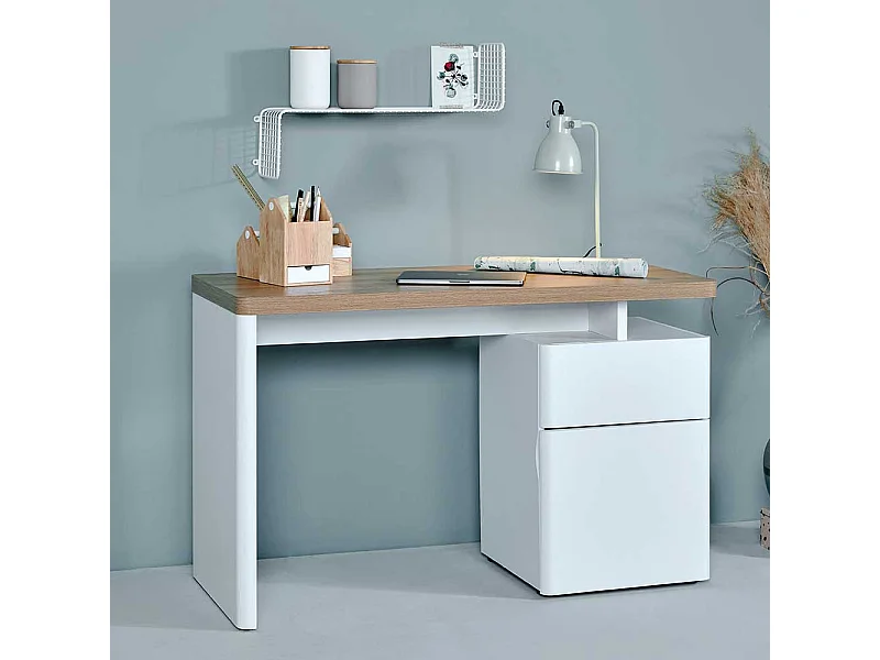 Büroschreibtisch in Weiß und Eiche Optik 120 cm breit