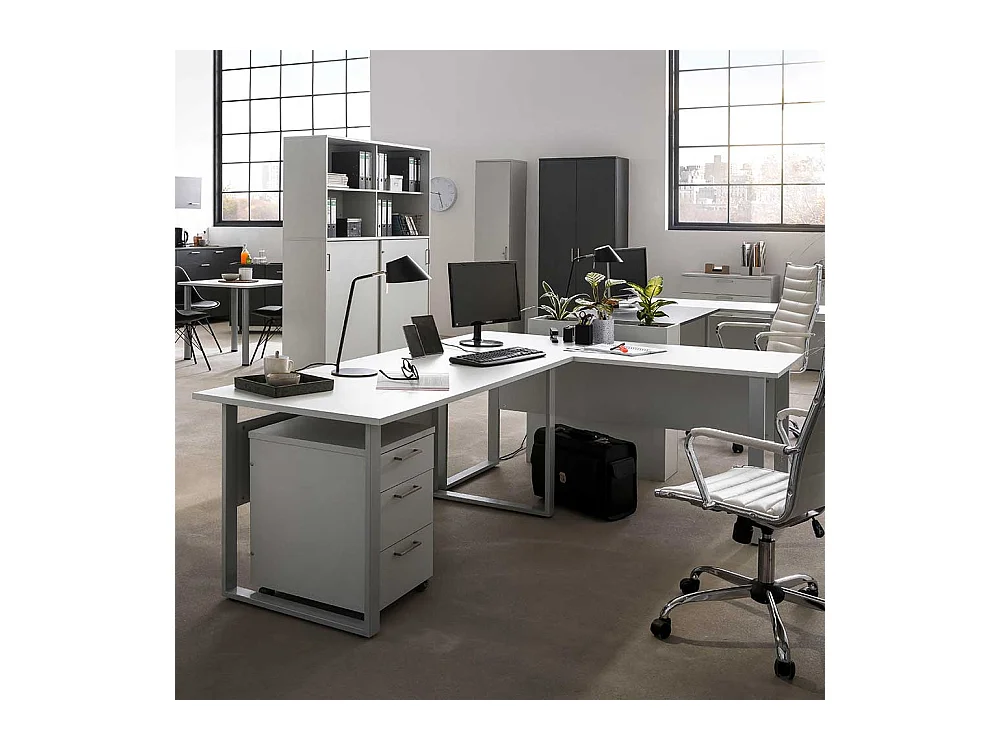 Home Office Tisch in Lichtgrau Metall Bügelgestell