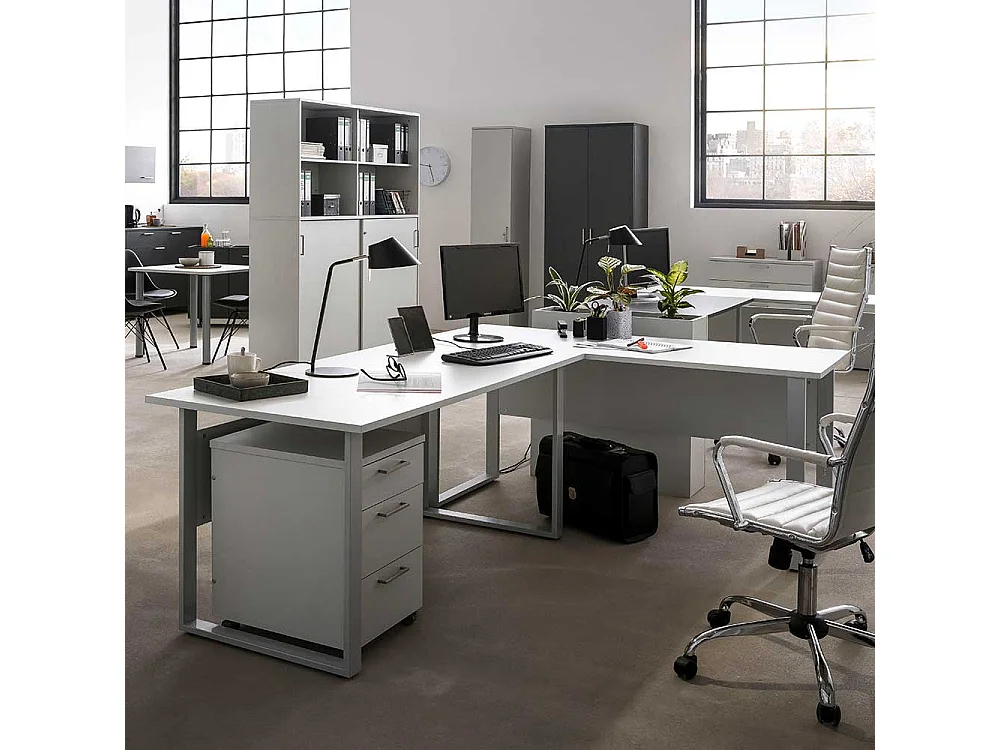 Home Office Tisch in Lichtgrau Metall Bügelgestell