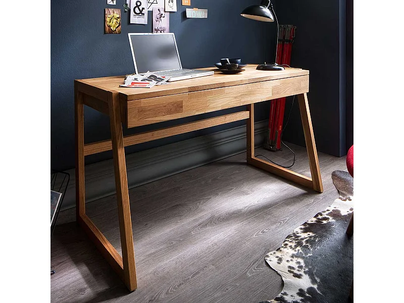 Echtholz Schreibtisch aus Wildeiche geölt einer Schublade