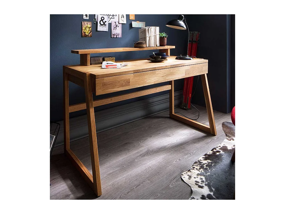 Echtholz Schreibtisch aus Wildeiche geölt einer Schublade