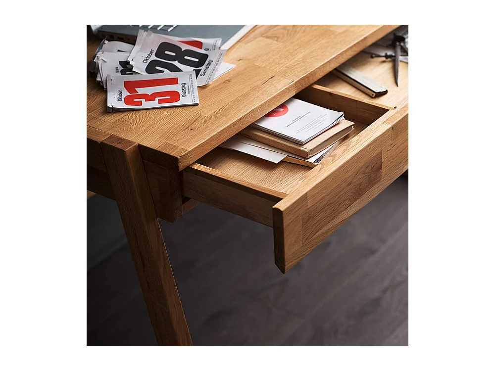 Echtholz Schreibtisch aus Wildeiche geölt einer Schublade