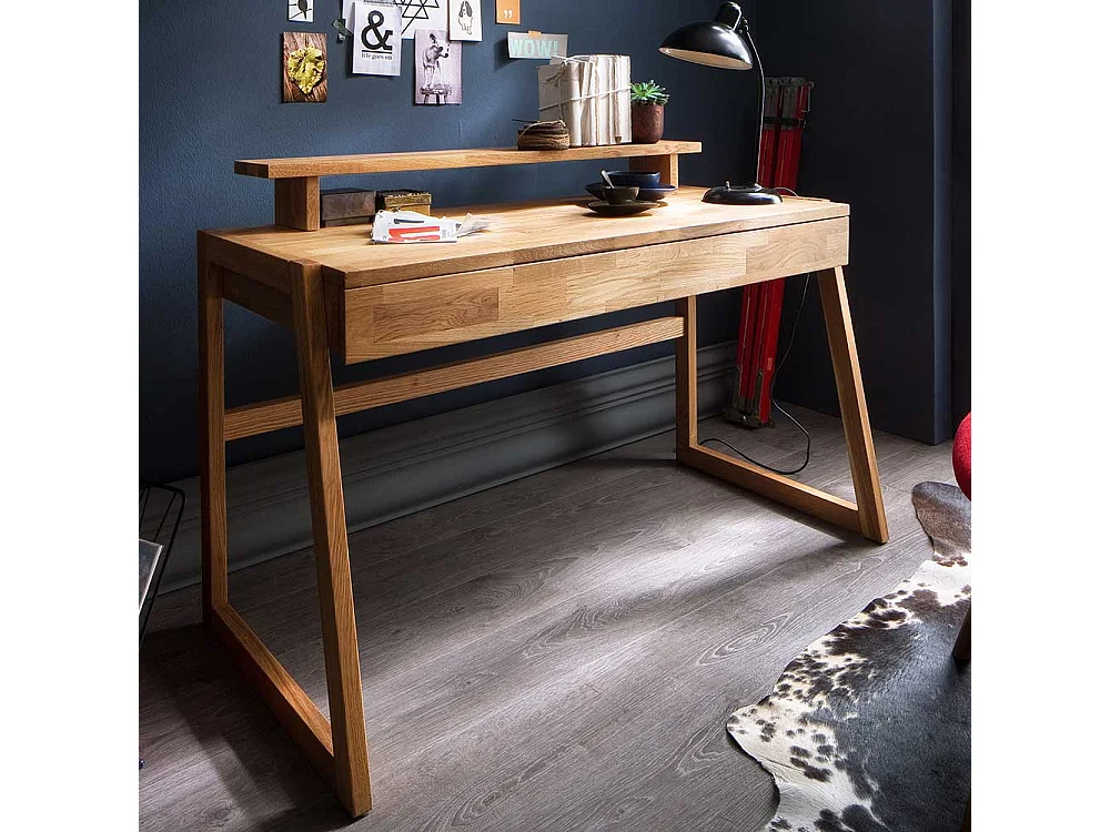 Echtholz Schreibtisch aus Wildeiche geölt einer Schublade