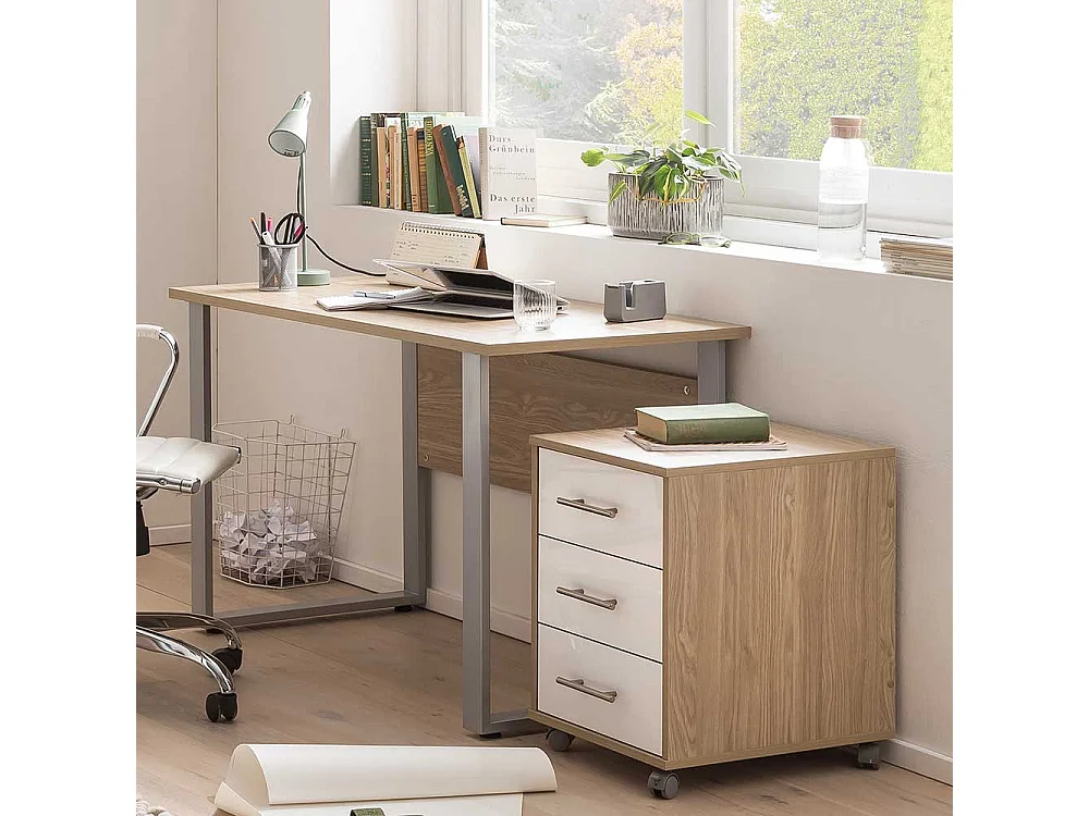 Schreibtisch Bürotisch in Eiche hell mit Holzwerkstoff Oberfläche
