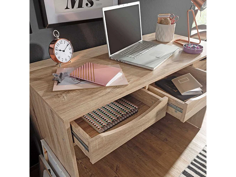 Schuelerschreibtisch in Sonoma-Eiche Holzoptik drei Schubladen