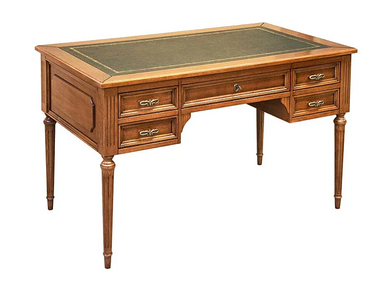 Schreibtisch mit Lederauflage in Nussbaumfarben 130 cm breit