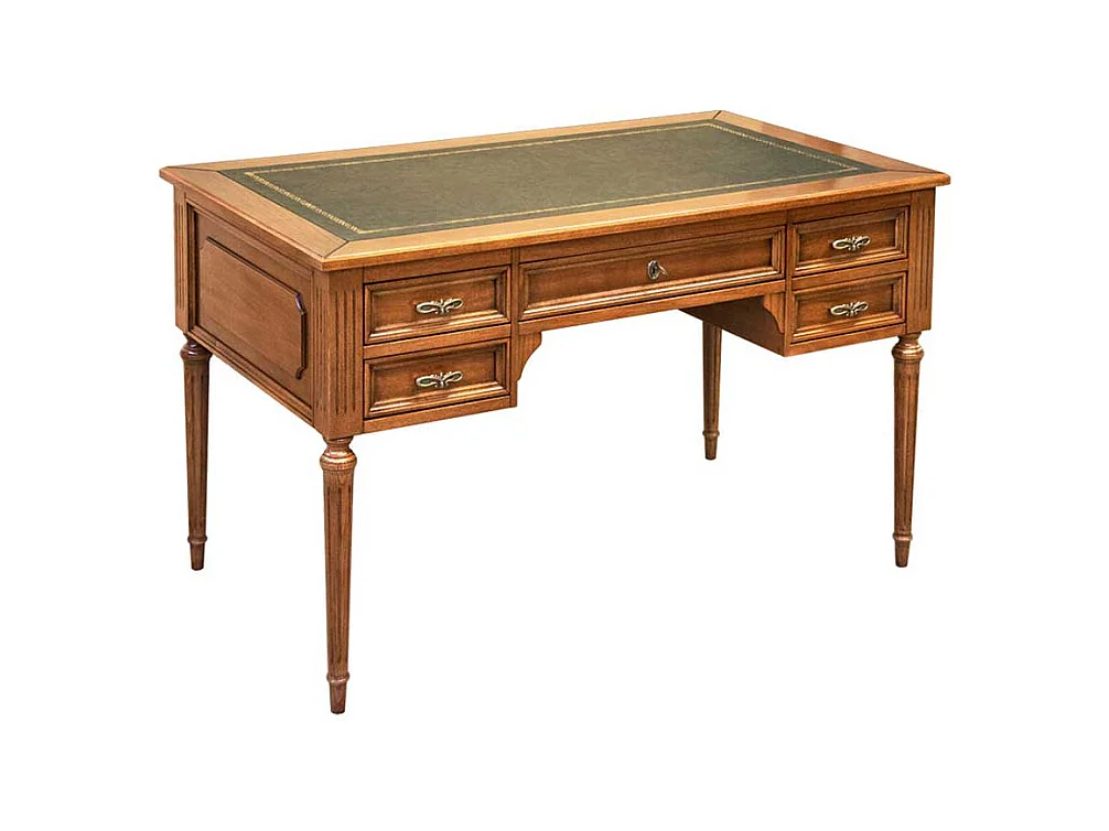 Schreibtisch mit Lederauflage in Nussbaumfarben 130 cm breit