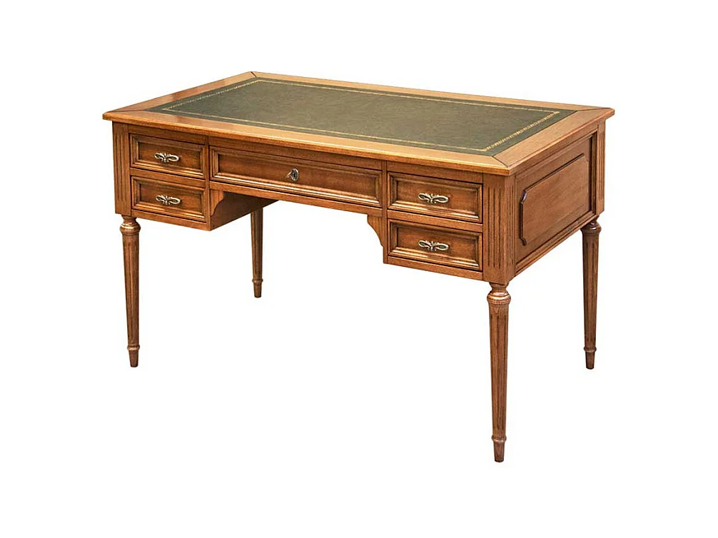 Schreibtisch mit Lederauflage in Nussbaumfarben 130 cm breit