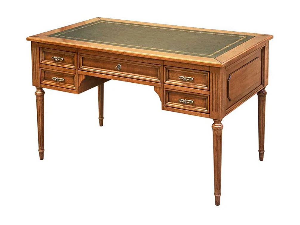 Schreibtisch mit Lederauflage in Nussbaumfarben 130 cm breit