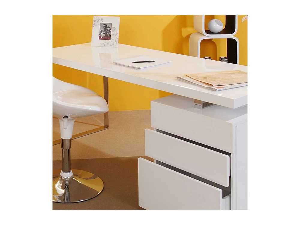 Hochglanz Schreibtisch in Weiß drei Schubladen