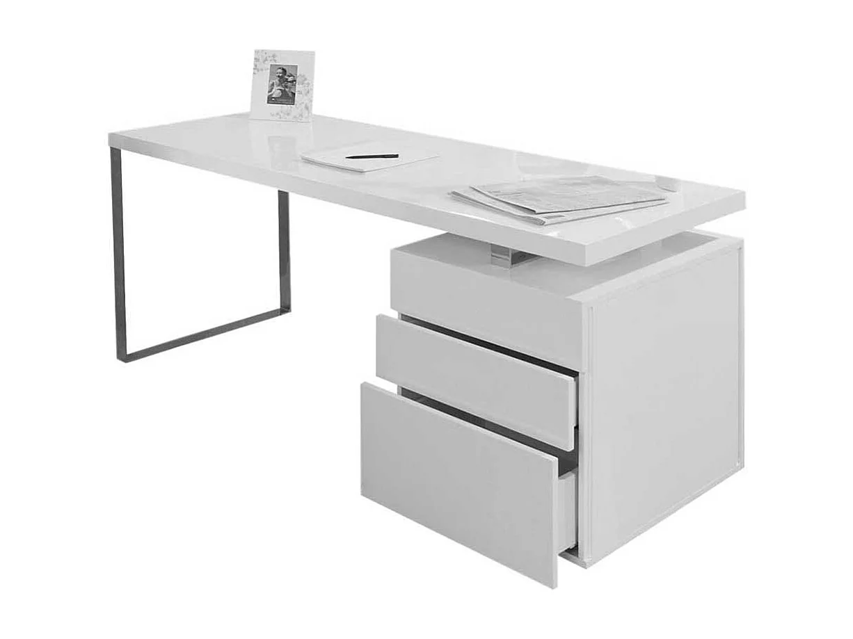 Hochglanz Schreibtisch in Weiß drei Schubladen