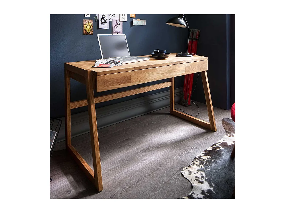 Echtholz Schreibtisch aus Wildeiche geölt einer Schublade